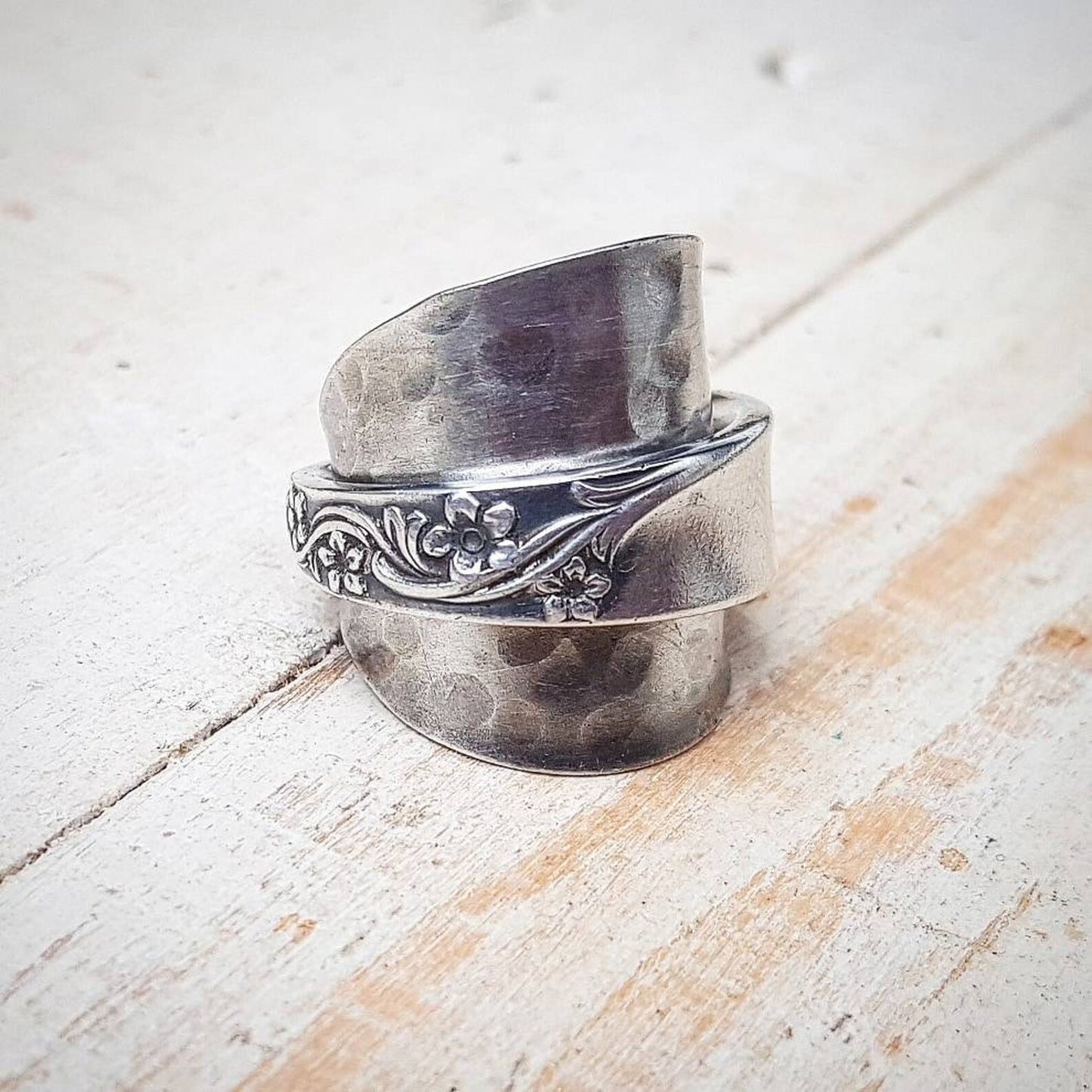 Vintage - Floral Unisex Spoon Ring - Handmade Upcycled Boho Jewelry