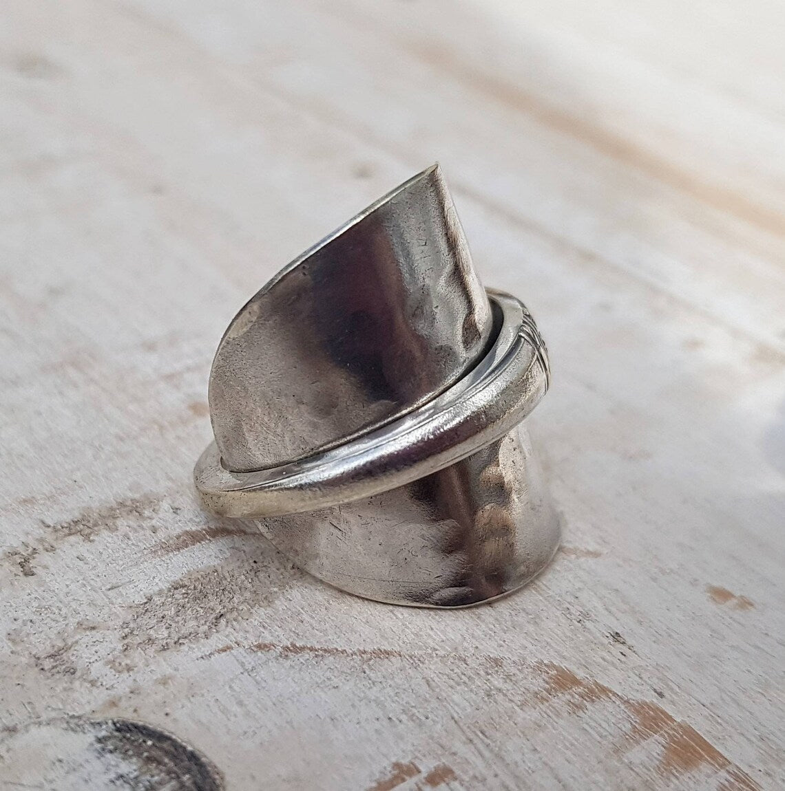 Vintage Feather Spoon Ring - Upcycled Unisex - Repurposed Boho Jewelry