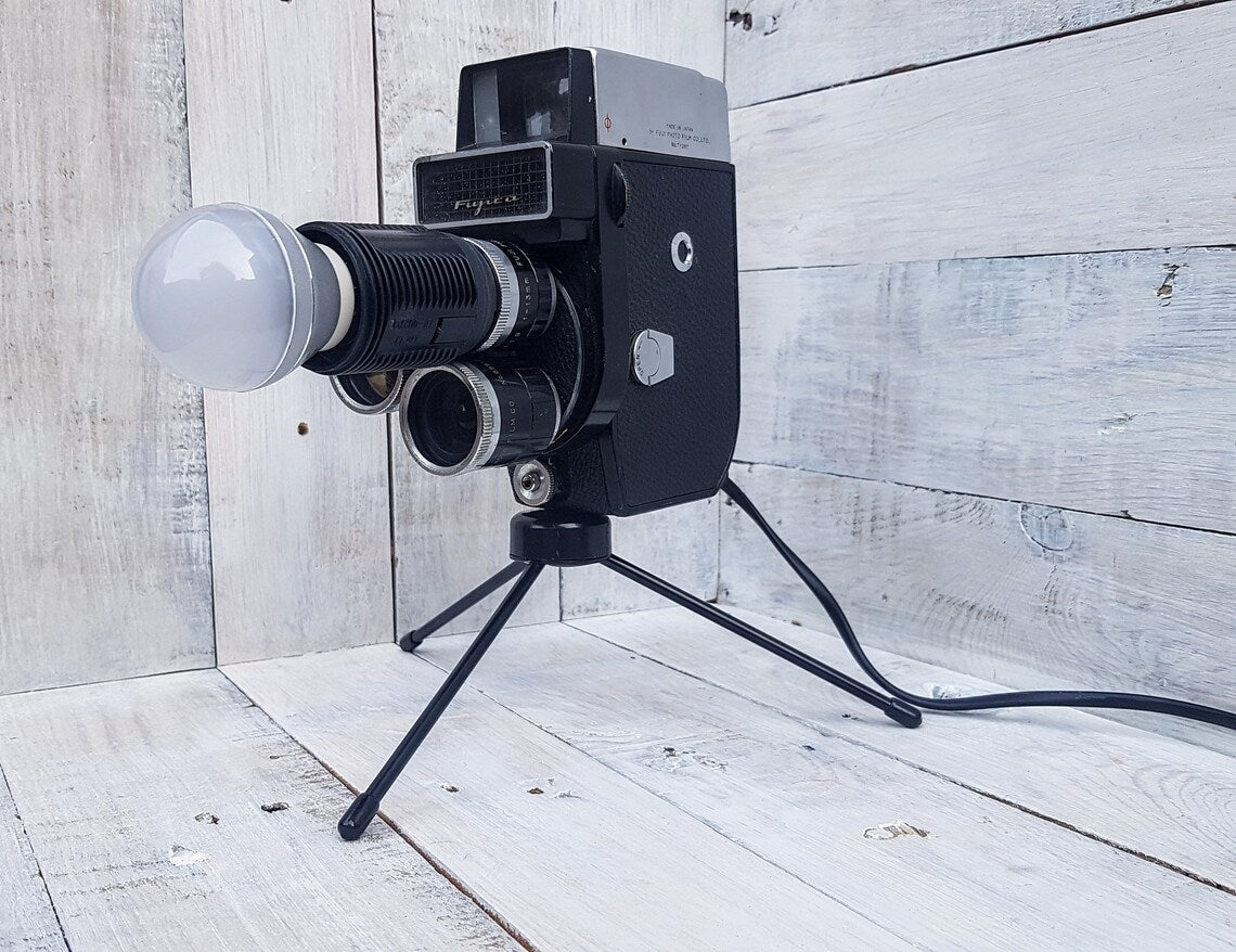 Repurposed 1960s Vintage Cine Movie Camera Lamp - Table Desk Lamp - Mancave