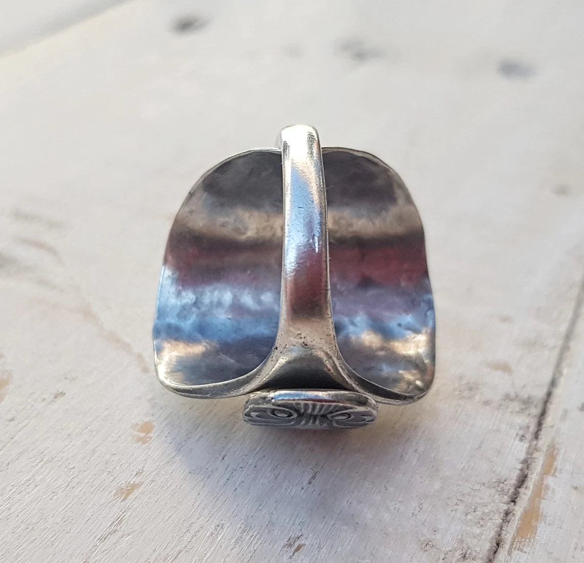 Vintage Shell Pattern Spoon Ring - Upcycled Unisex Boho Style Jewelry - Ladies / Men's