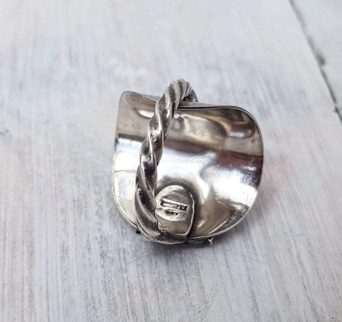 Sterling SILVER - Birmingham 1972 Spoon Ring - Vintage - Upcycled Gothic Boho Jewelry