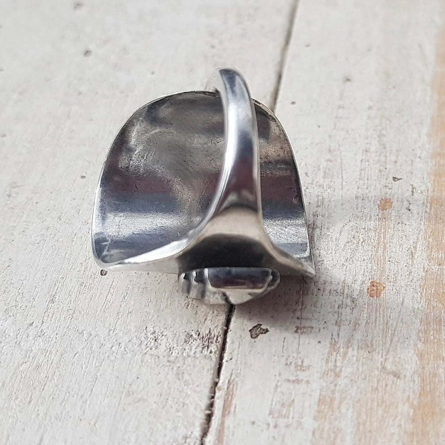 Vintage Art Deco Spoon Ring - Hearts Pattern - Handmade Upcycled - Boho Jewelry