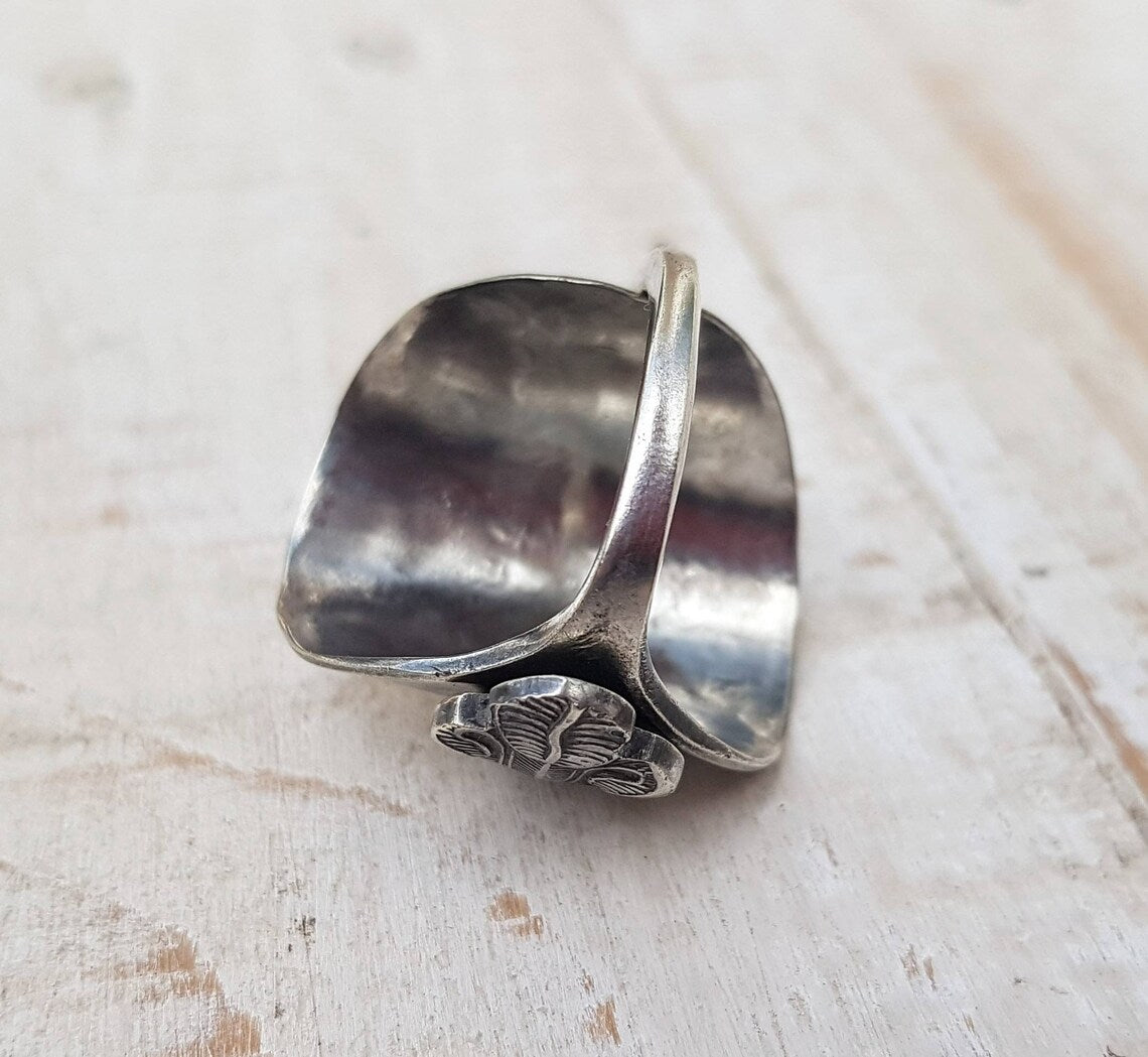 Vintage Feather Spoon Ring - Upcycled Unisex - Repurposed Boho Jewelry