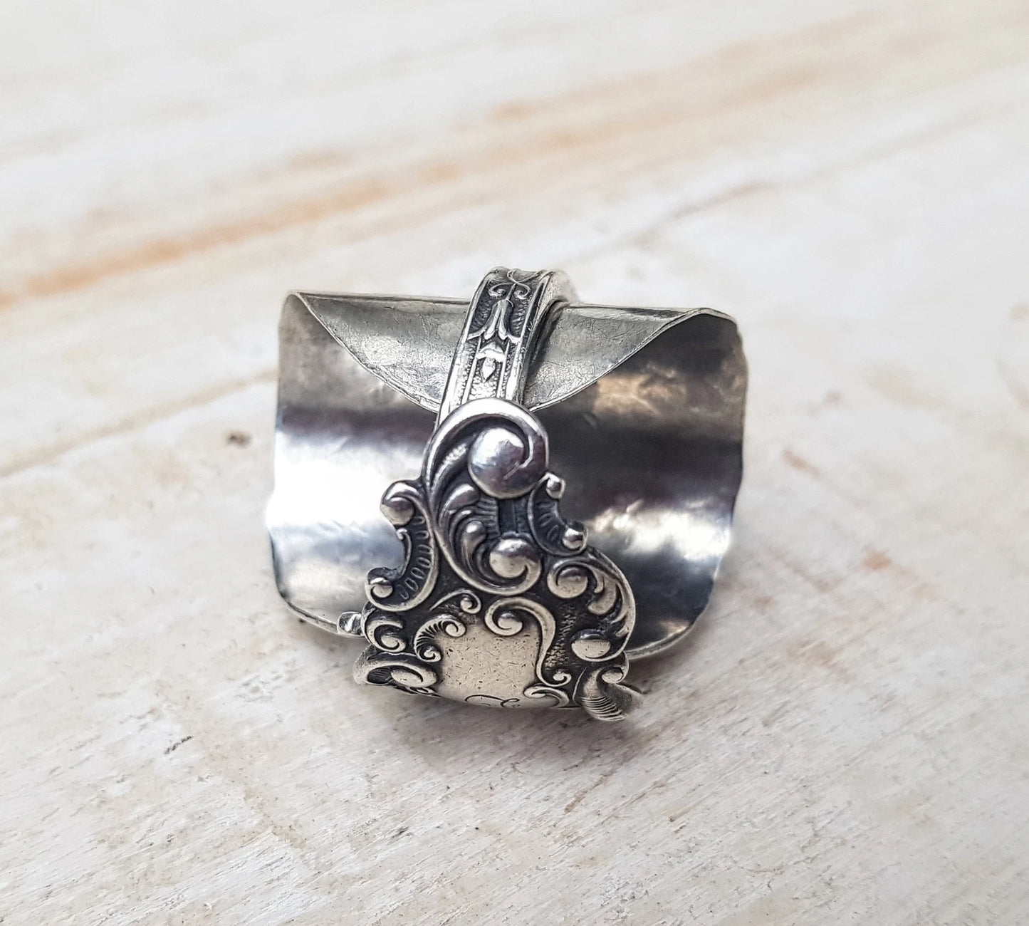 LARGE Victorian 1800s Sterling Unisex SILVER Spoon Ring - Letter - Initial F