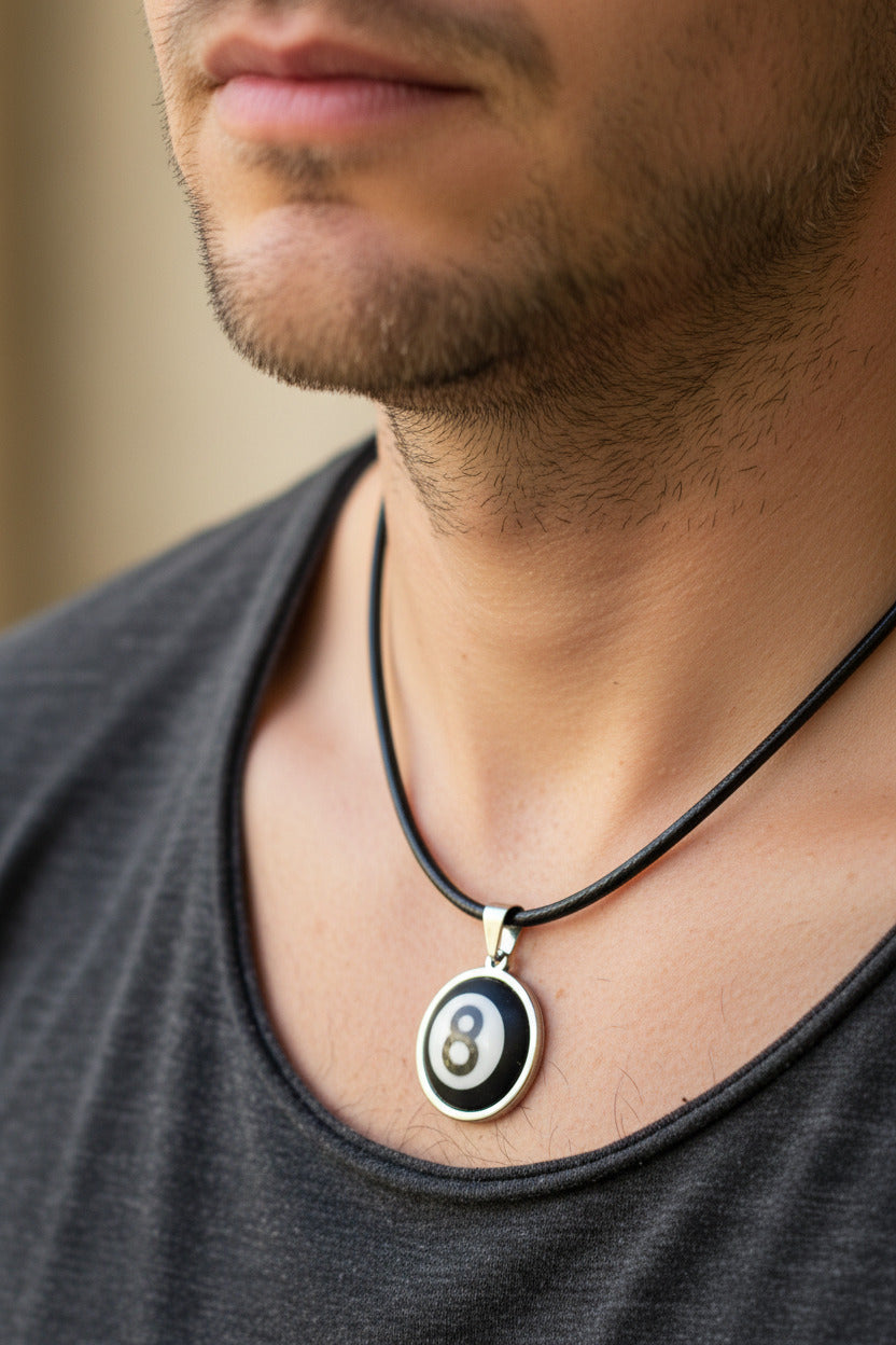 black ball 8 billiard ball pendant and necklace