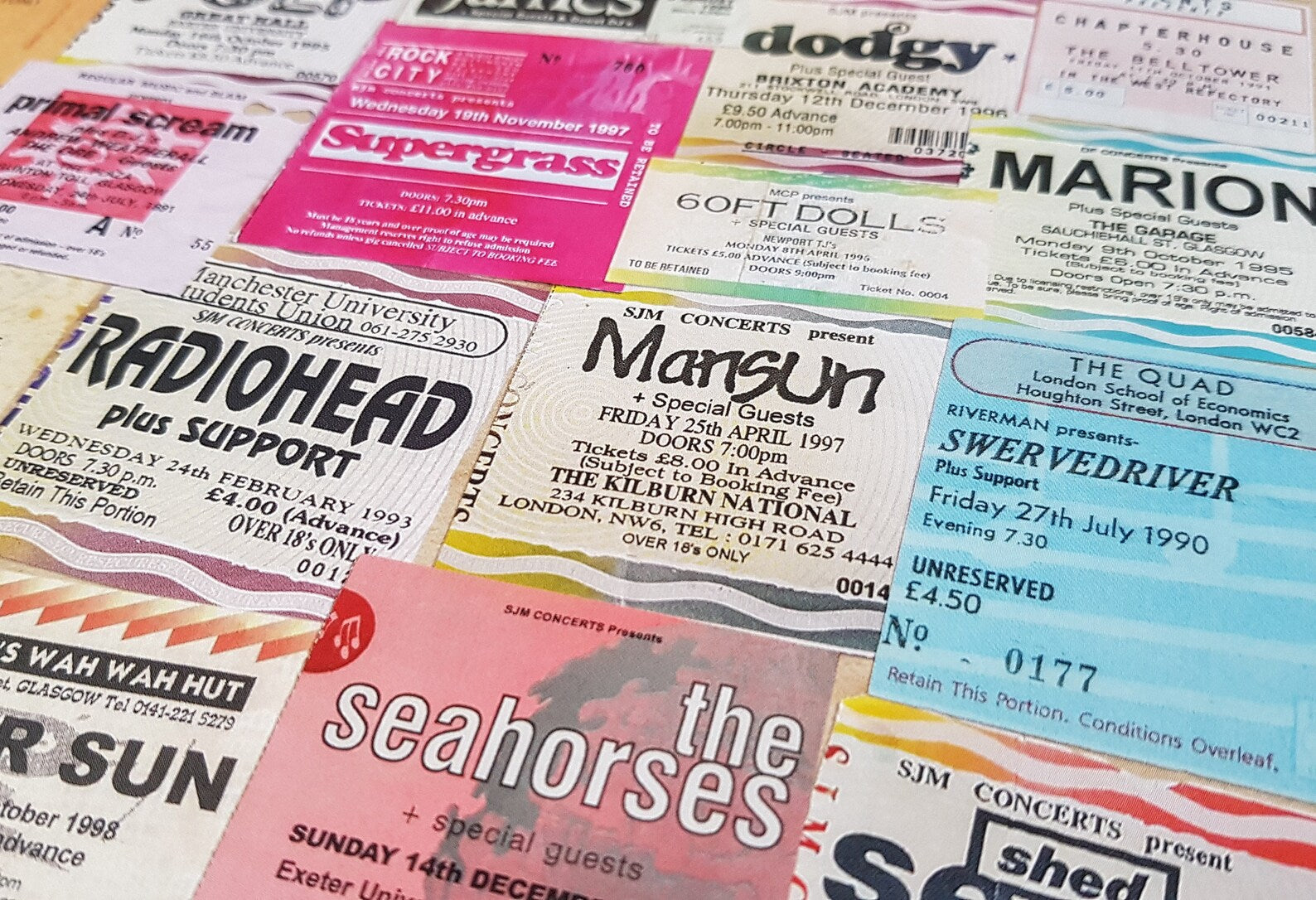 90s britpop gigs vintage tickets