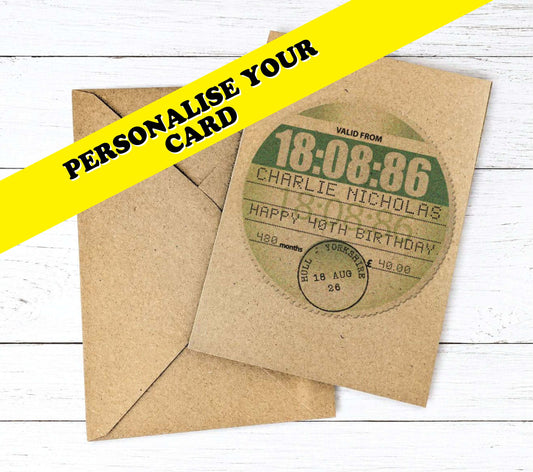 personalised vintage car tax disc birthday greeting card