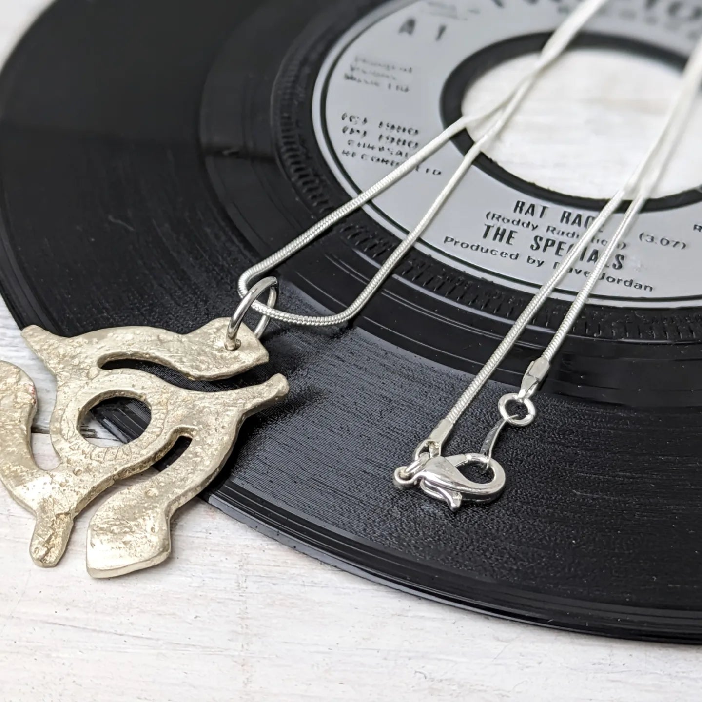 45rpm 7" VINYL Record CENTRE Sterling Silver Handmade Pendant & Chain