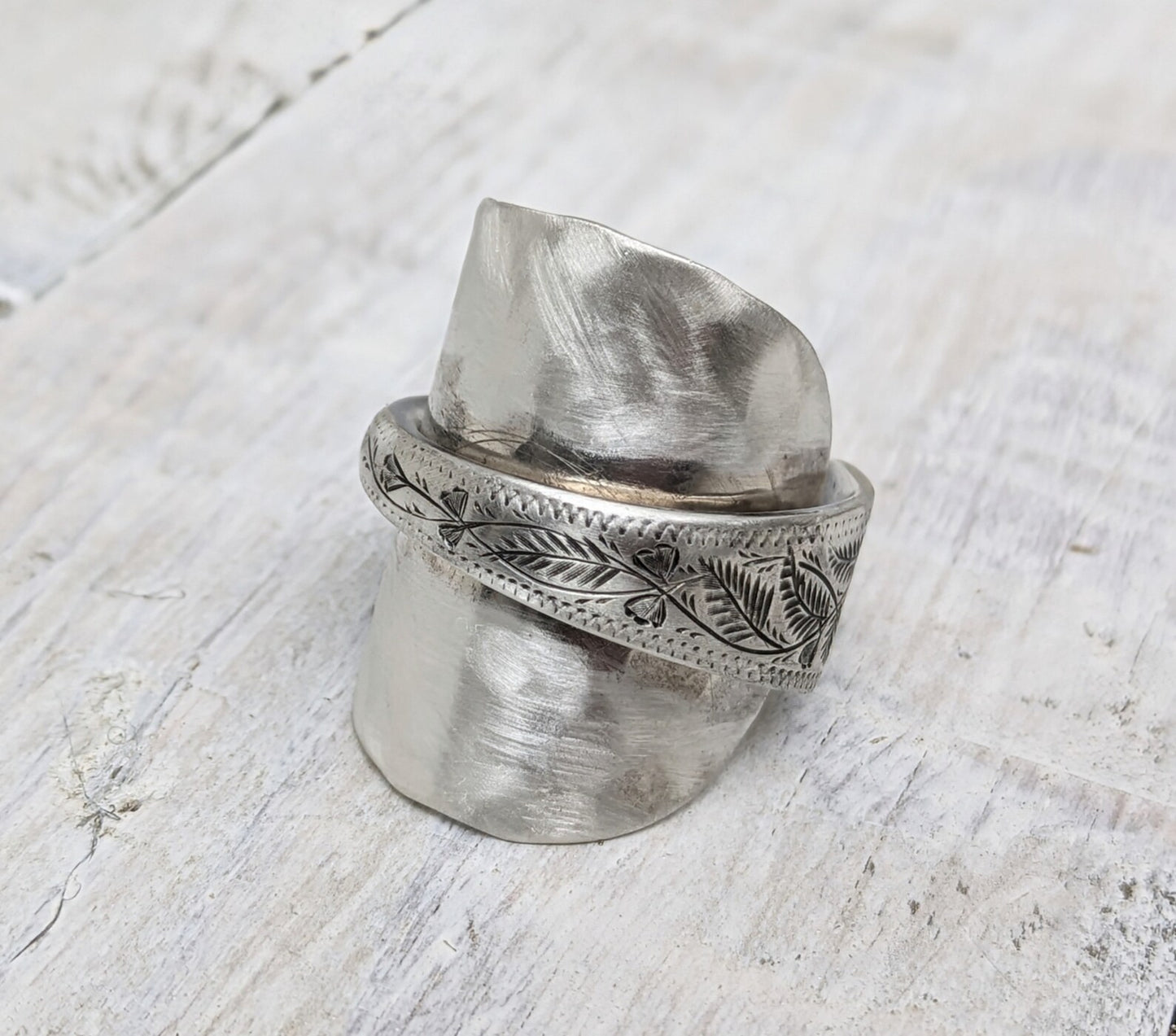 LARGE Sterling SILVER 1891 VICTORIAN Spoon Ring