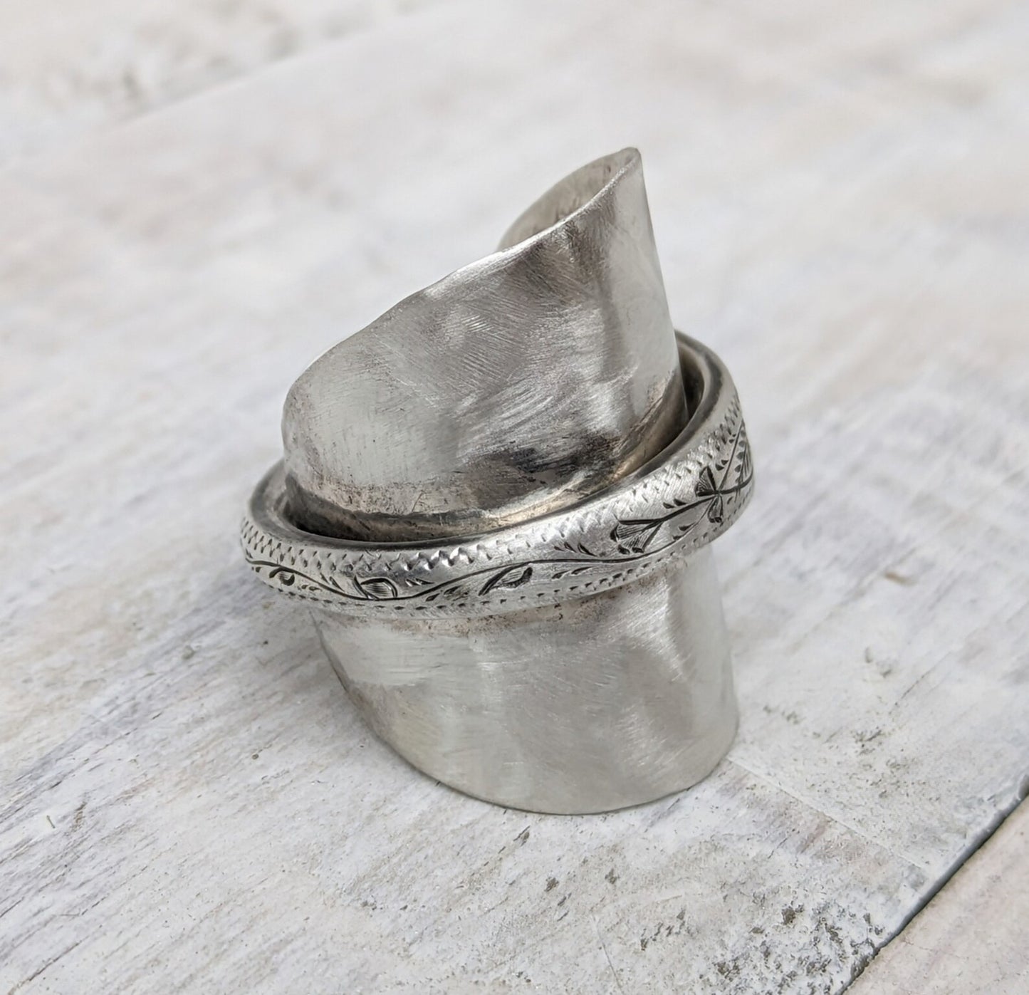 LARGE Sterling SILVER 1891 VICTORIAN Spoon Ring