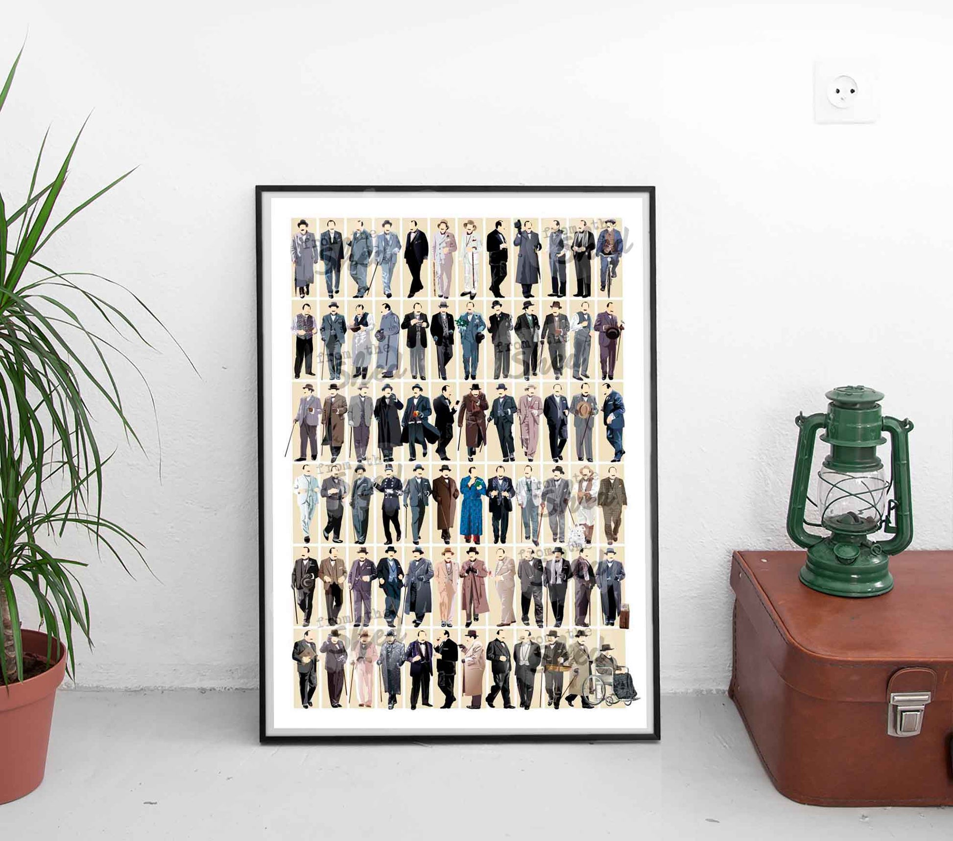 poirot illustrated character wall art featuring hercule poirot from every episode