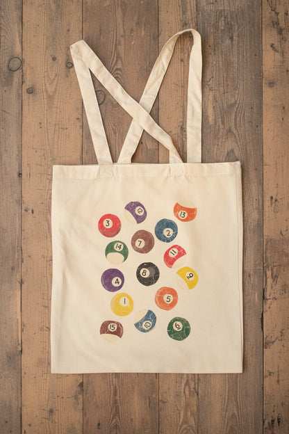 vintage pool ball print tote shopping bag