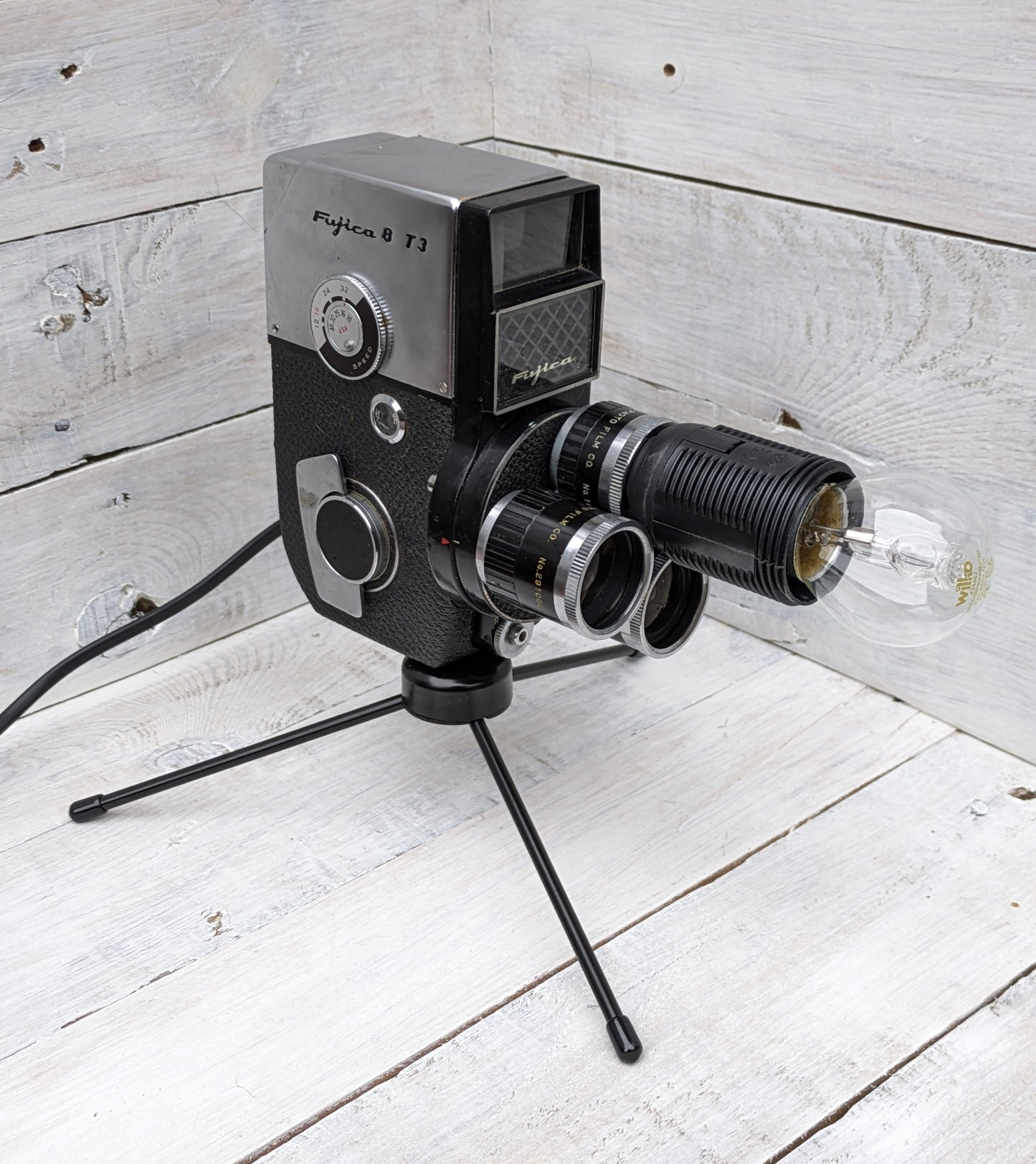 Repurposed 1960s Vintage Cine Movie Camera Lamp - Table Desk Lamp