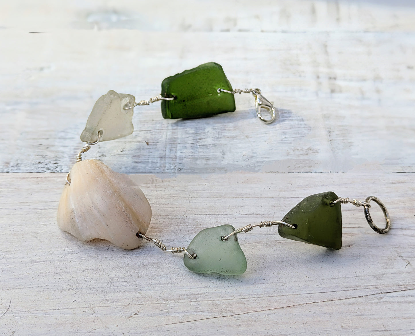 Sea Glass & Shell Bracelet - Upcycled - Ladies Handmade Boho Jewelry