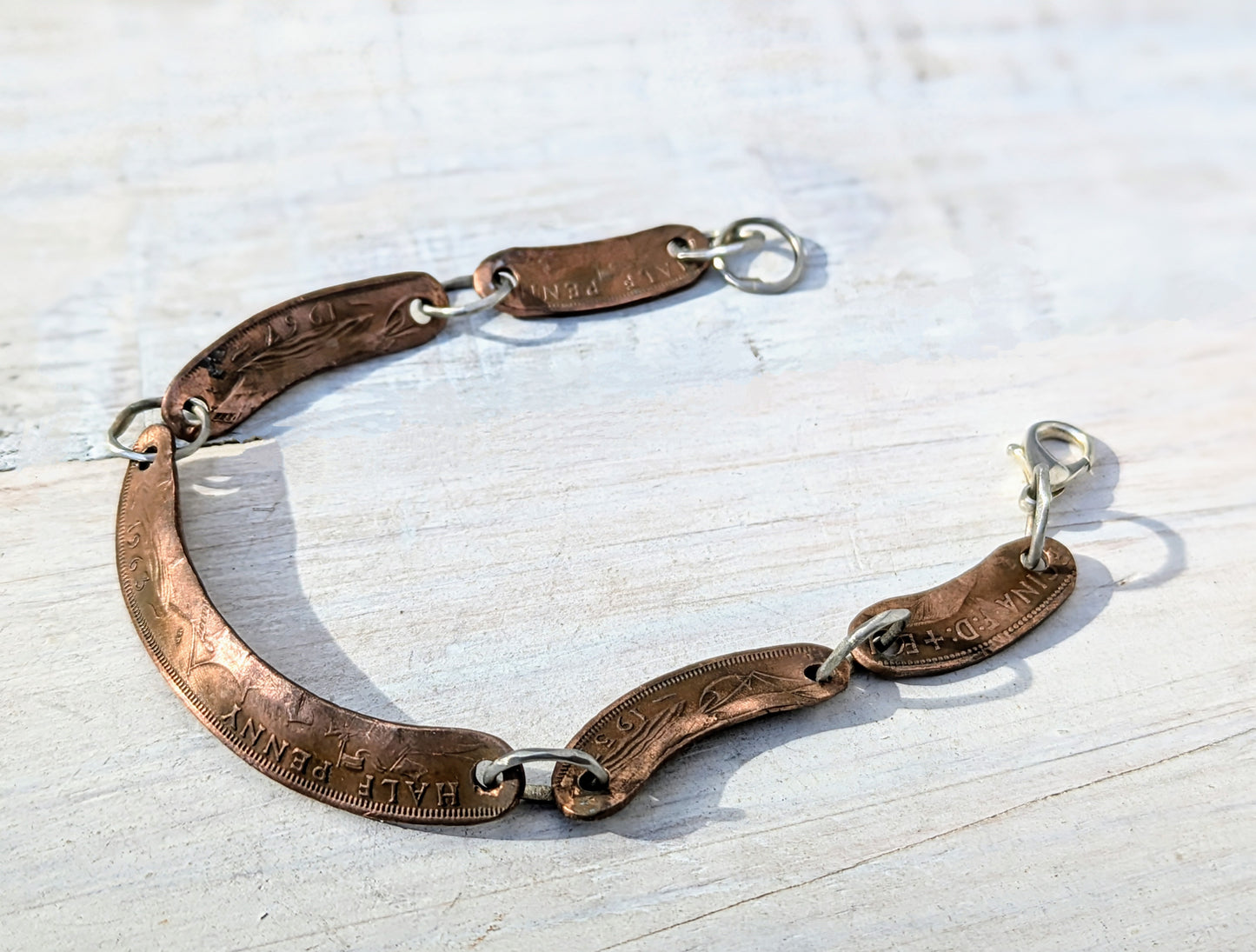 Vintage - Upcycled HALF PENNY Bracelet - Handmade - Boho - 1960s Coin Jewelry - Unisex