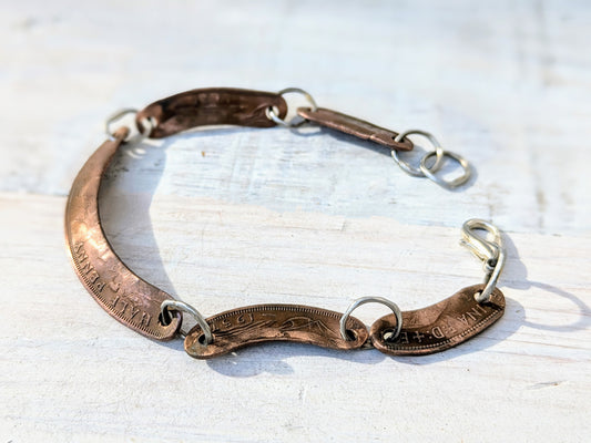 Vintage - Upcycled HALF PENNY Bracelet - Handmade - Boho - 1960s Coin Jewelry - Unisex