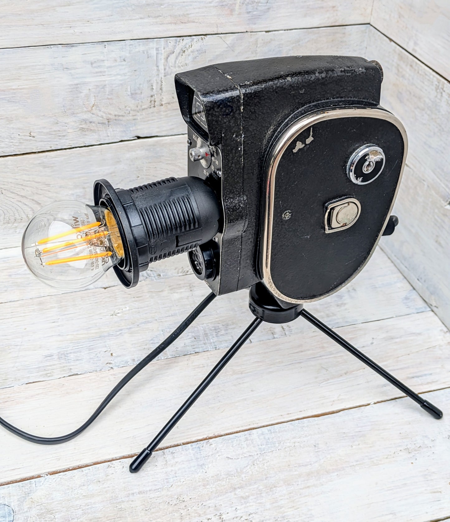 Repurposed 1960s Vintage Cine Movie Camera Lamp - Table Desk Lamp - Mancave