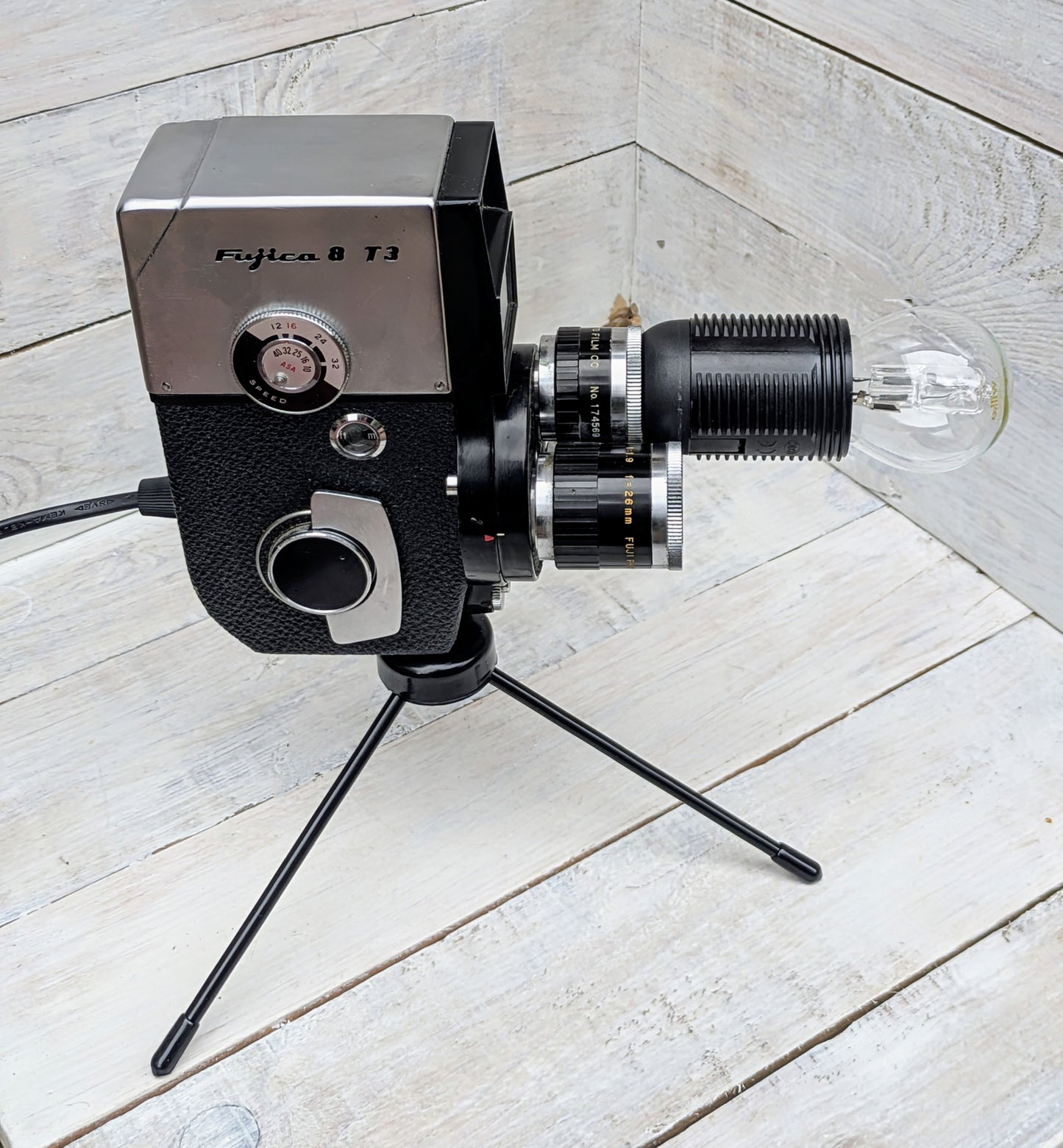 Repurposed 1960s Vintage Cine Movie Camera Lamp - Table Desk Lamp