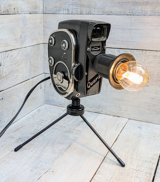 Repurposed 1960s Vintage Cine Movie Camera Lamp - Table Desk Lamp - Mancave Decor