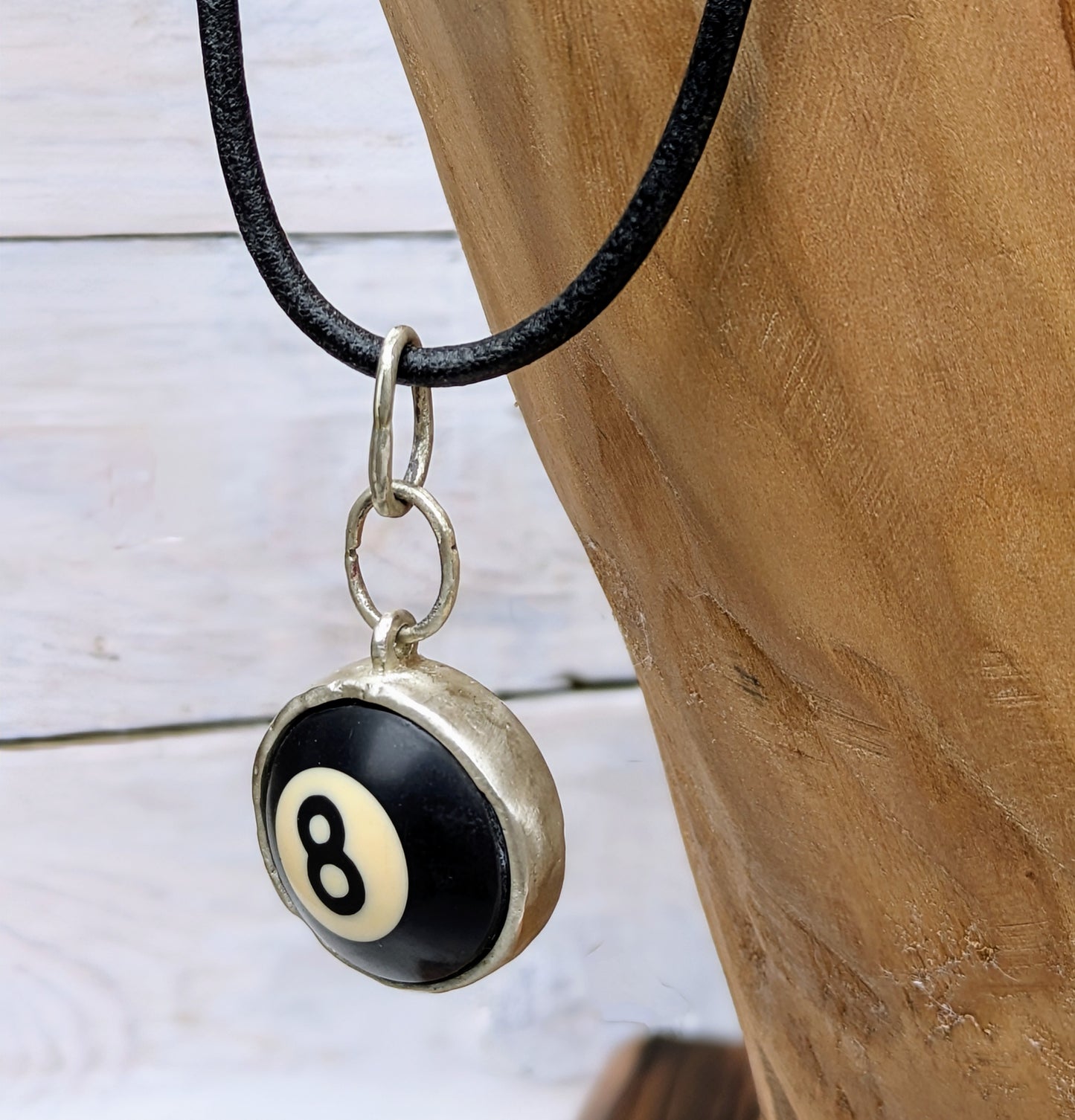 Black Ball no. 8 POOL BALL Sterling Silver Pendant and Necklace