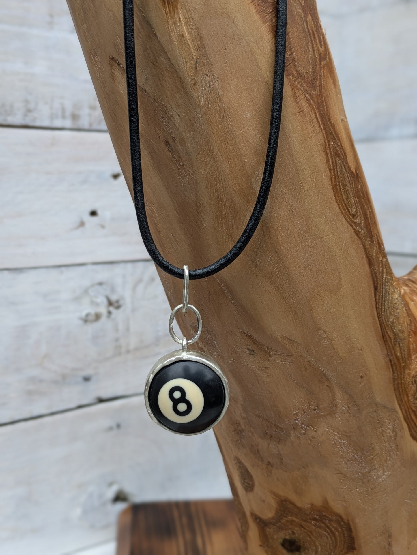 Black Ball no. 8 POOL BALL Sterling Silver Pendant and Necklace