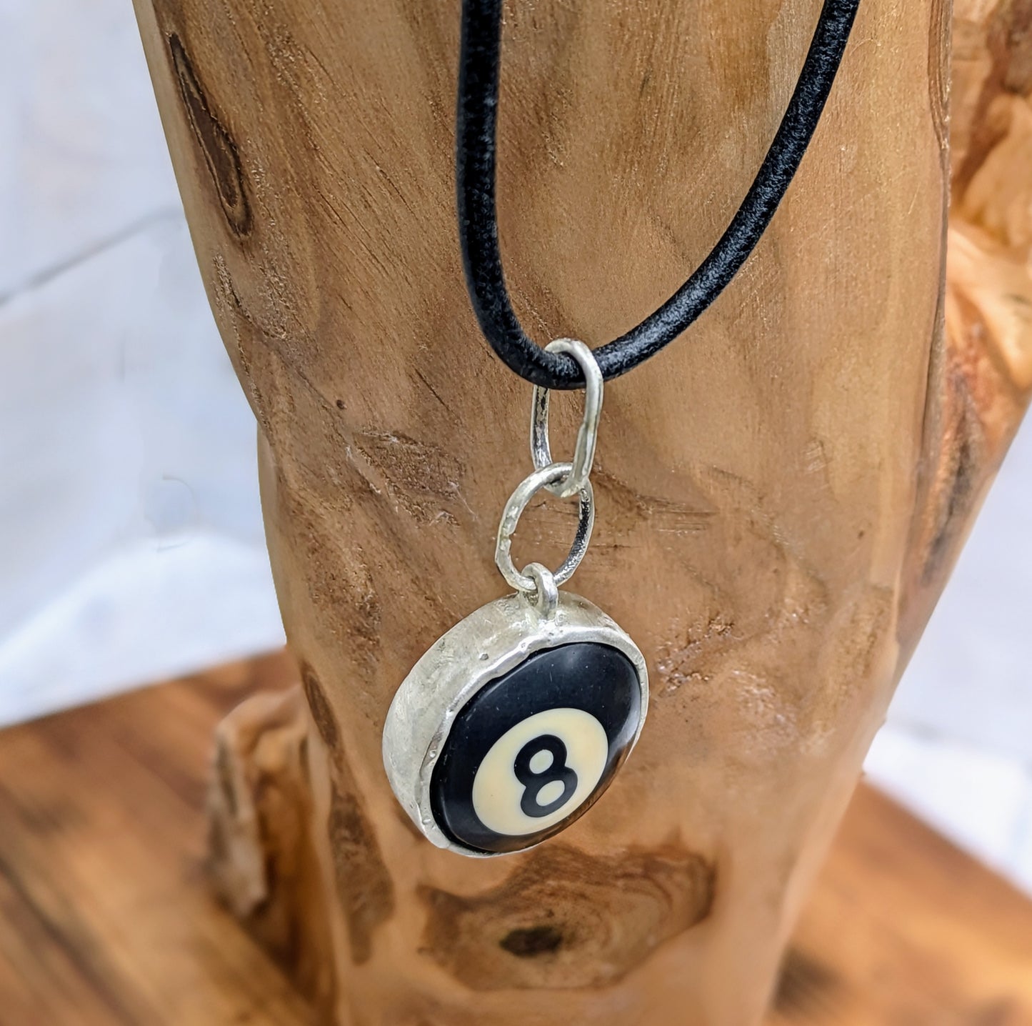 Black Ball no. 8 POOL BALL Sterling Silver Pendant and Necklace