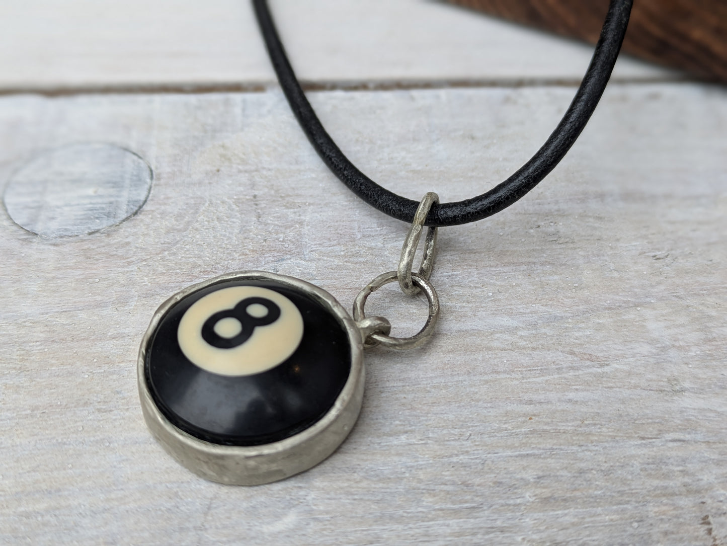 Black Ball no. 8 POOL BALL Sterling Silver Pendant and Necklace