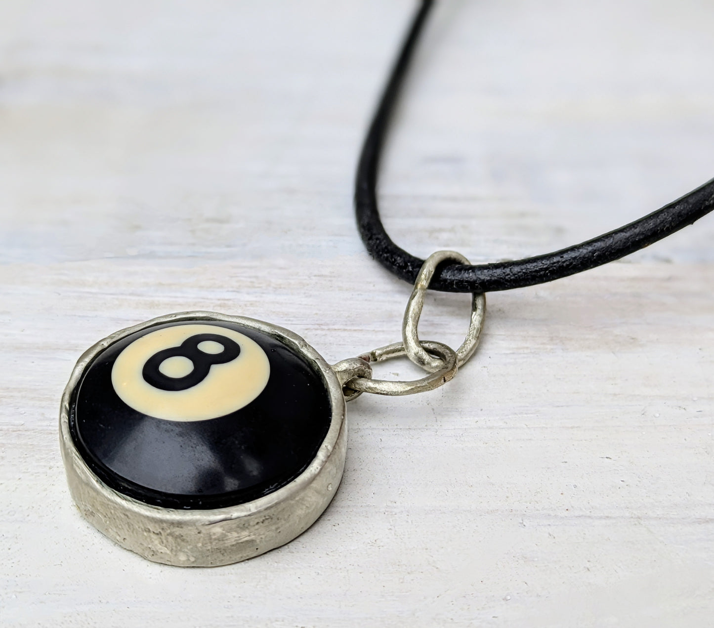 Black Ball no. 8 POOL BALL Sterling Silver Pendant and Necklace