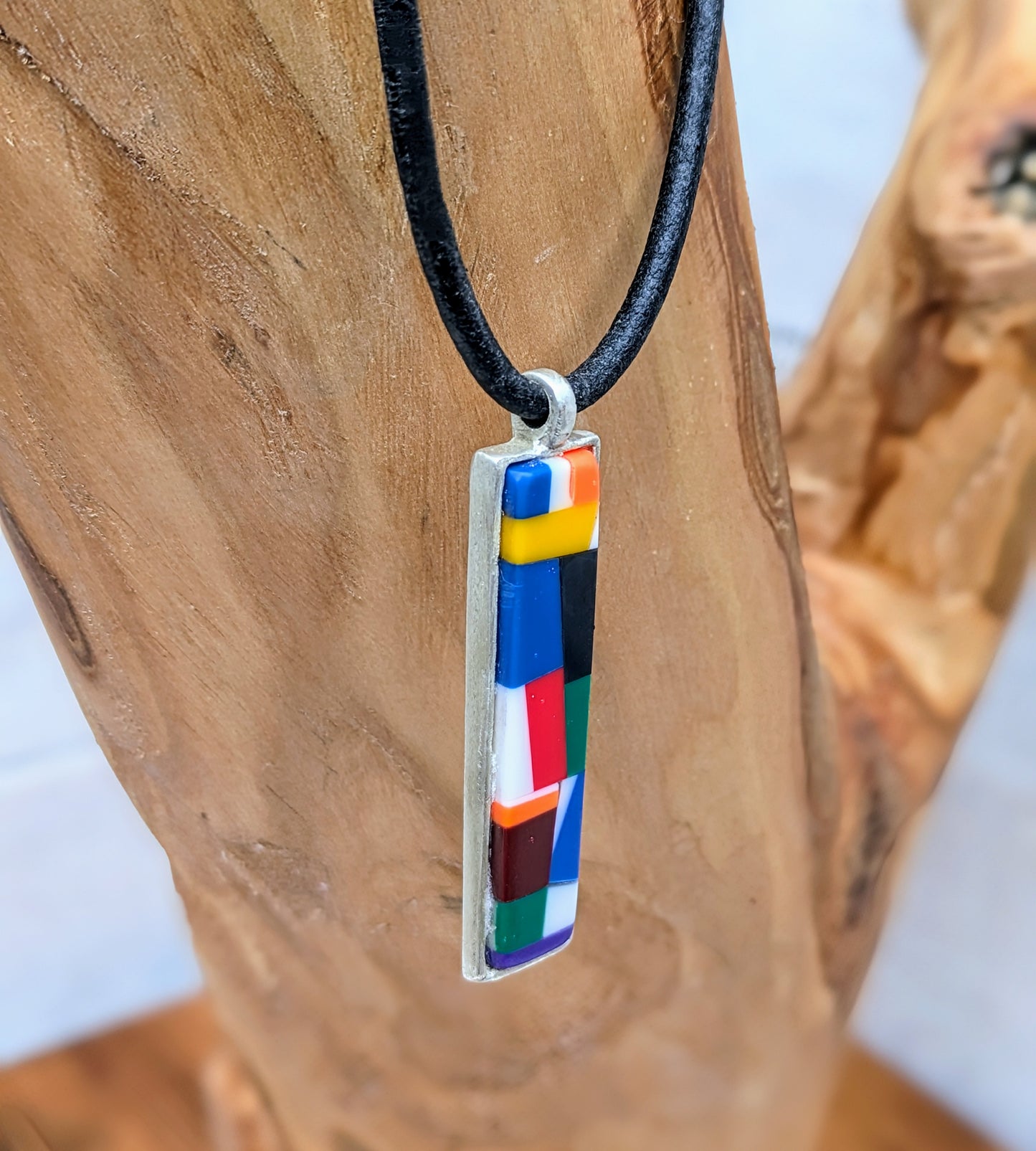 POOL BALL Mosaic with Sterling Silver Pendant and Leather Choker