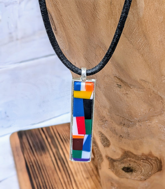 POOL BALL Mosaic with Sterling Silver Pendant and Leather Choker