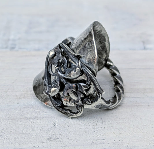 Sterling SILVER - Birmingham 1972 Spoon Ring - Gothic Style Jewelry