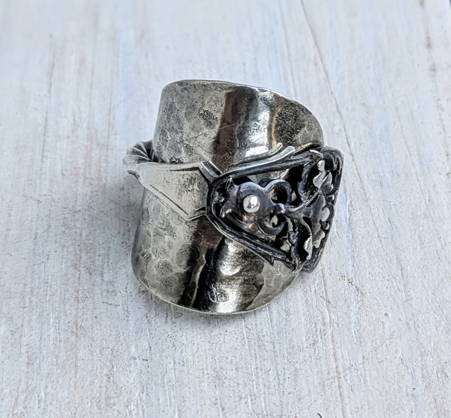 Sterling SILVER - Birmingham 1972 Spoon Ring - Gothic Style Jewelry