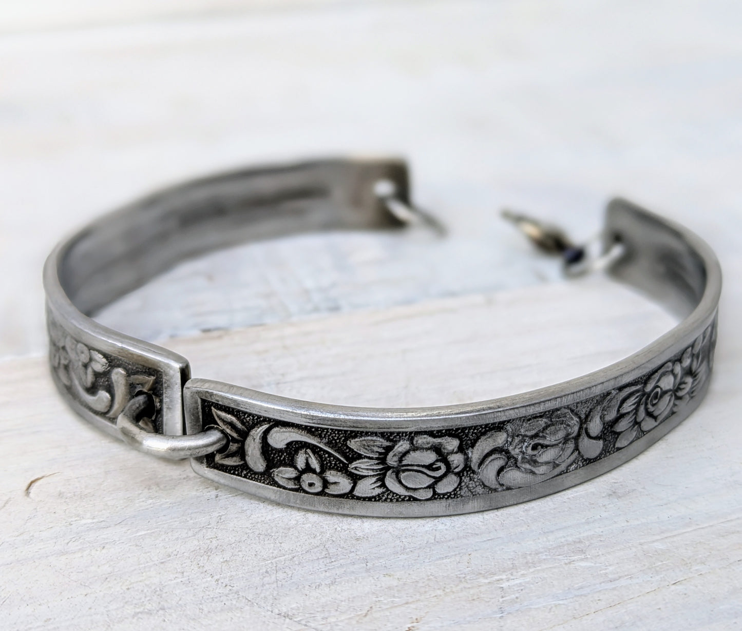 Stainless Steel Floral Bracelet Handmade Upcycled Repurposed Unisex Boho Jewelry