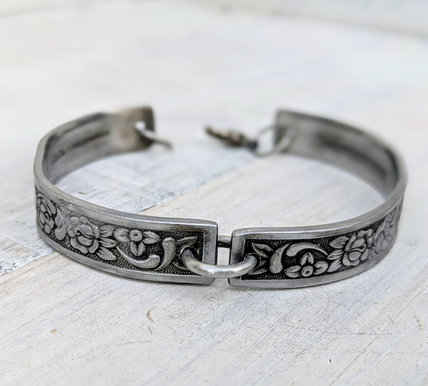 Stainless Steel Floral Bracelet Handmade Upcycled Repurposed Unisex Boho Jewelry