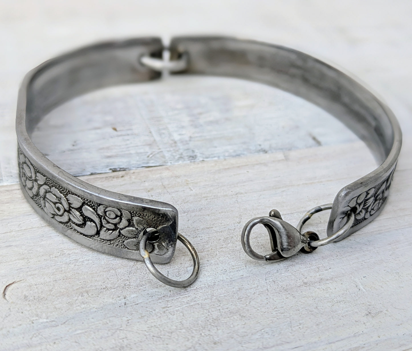 Stainless Steel Floral Bracelet Handmade Upcycled Repurposed Unisex Boho Jewelry