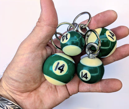 POOL BALL Key Ring Bag Charm - Handmade Upcycled Billiards Gift