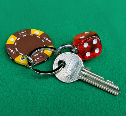 Vegas Casino Chip and Dice repurposed key ring
