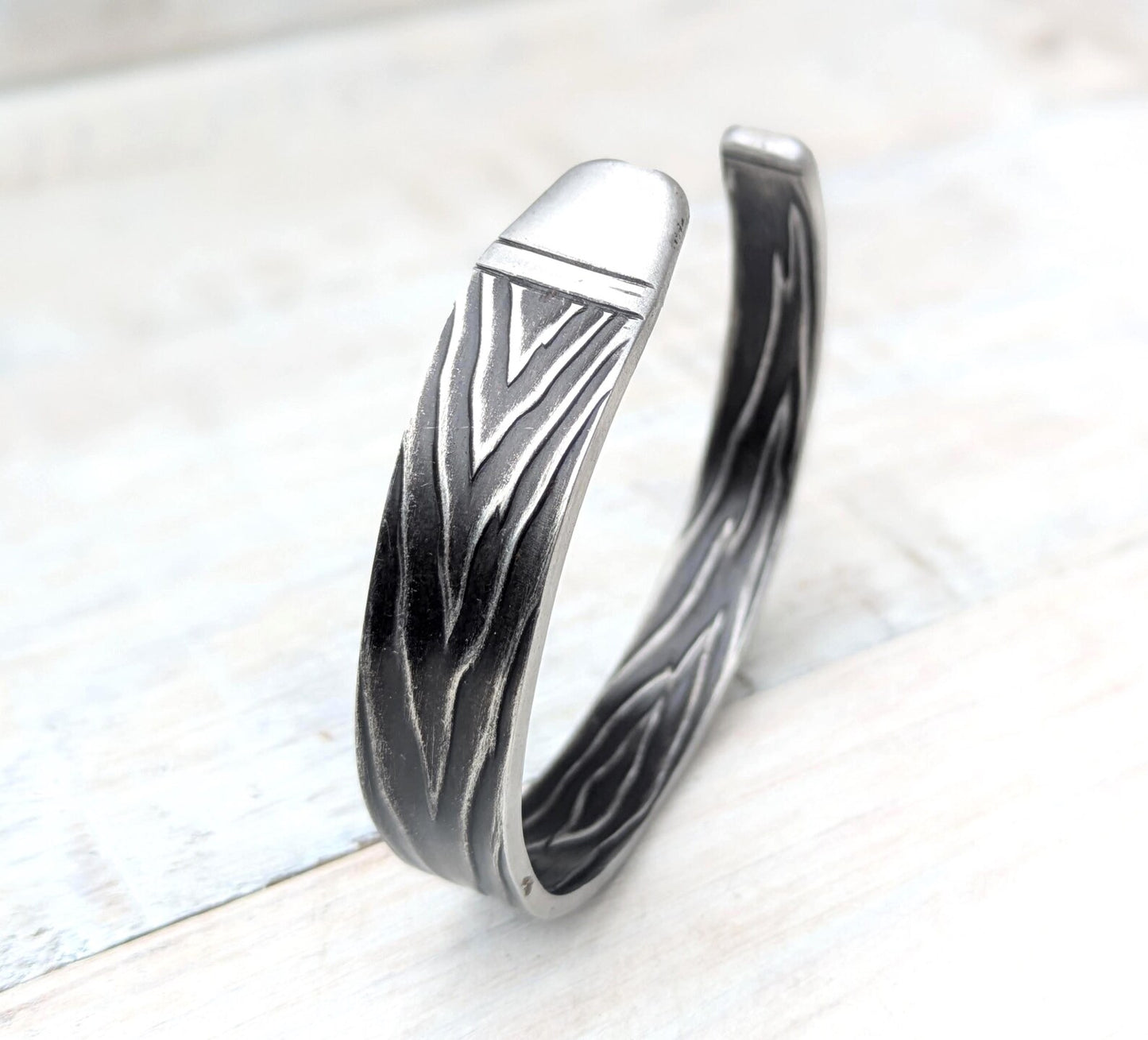 Stainless Steel Bark Effect Cuff Boho Bangle