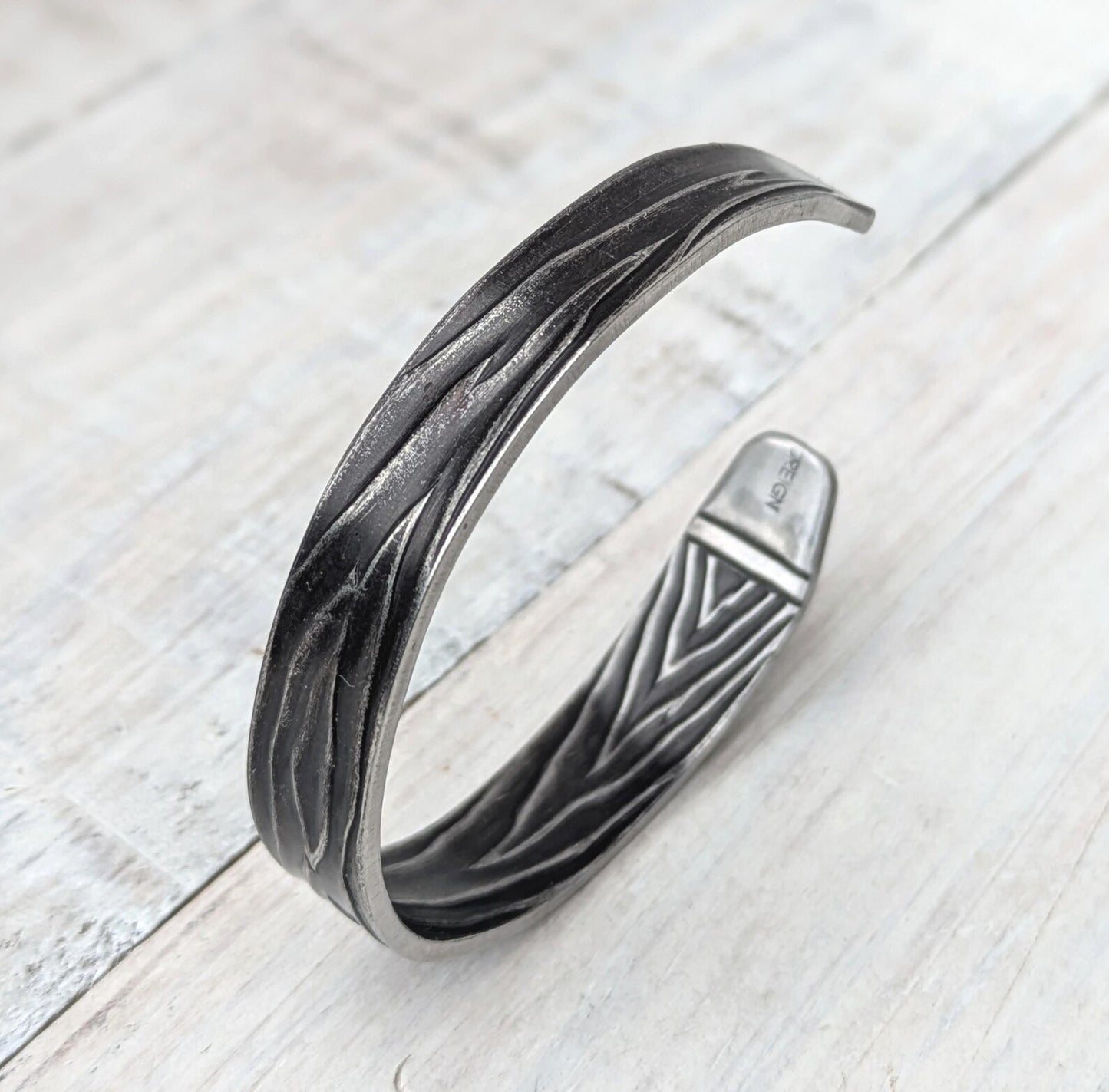Stainless Steel Bark Effect Cuff Boho Bangle
