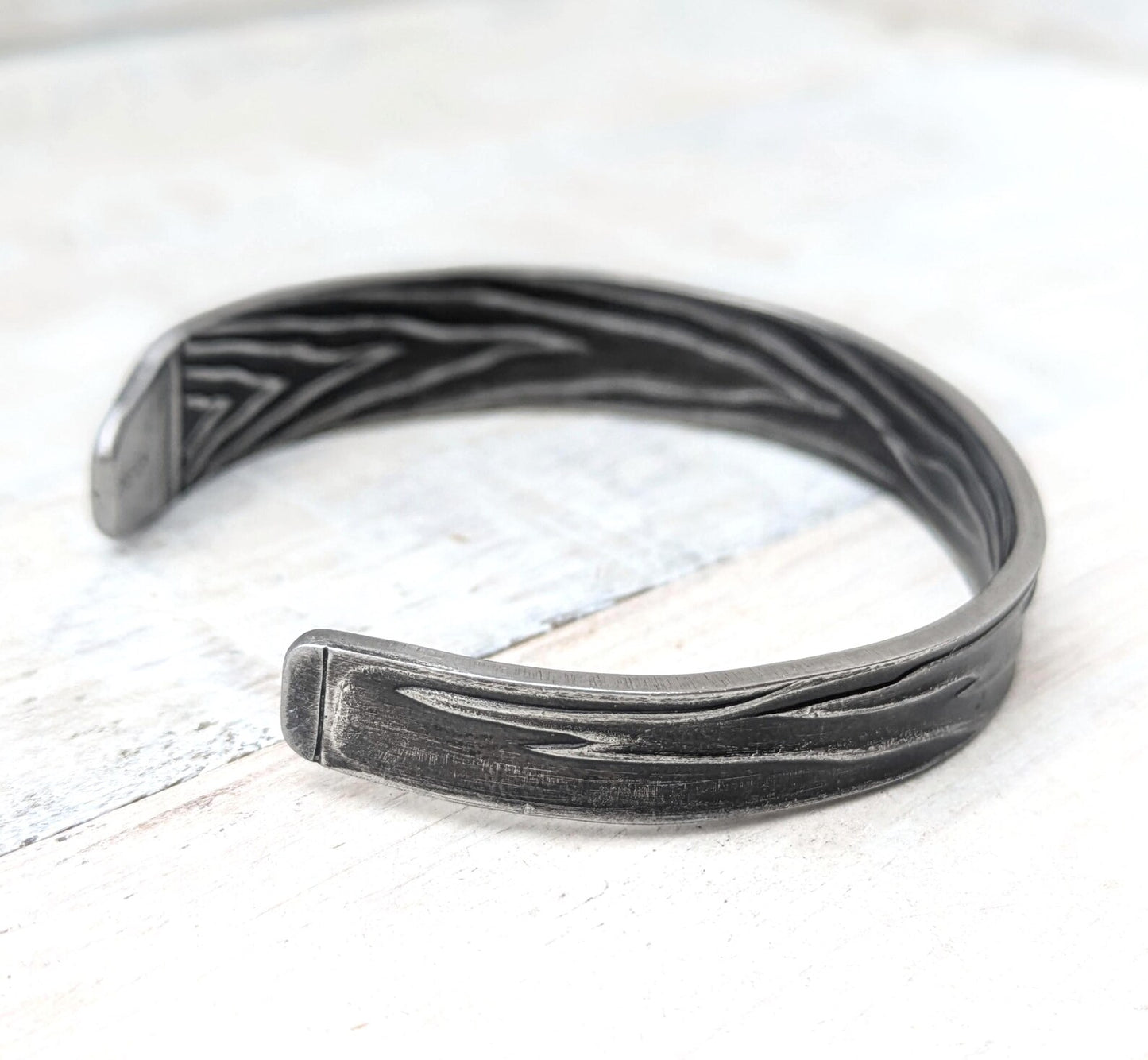 Stainless Steel Bark Effect Cuff Boho Bangle
