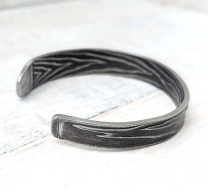 Stainless Steel Bark Effect Cuff Boho Bangle