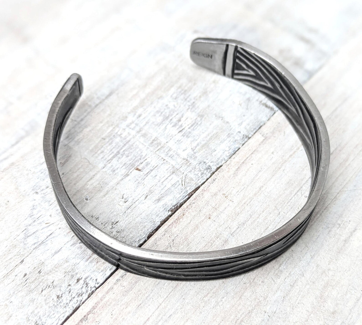 Stainless Steel Bark Effect Cuff Boho Bangle