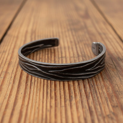 Stainless Steel Bark Effect Cuff Boho Bangle