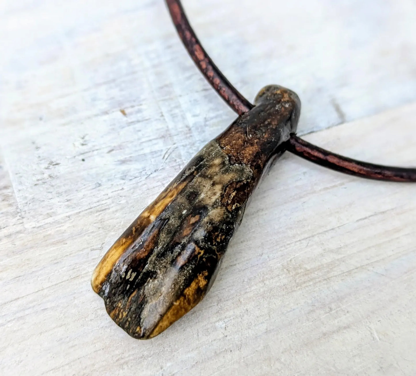 Vintage Buffalo Tooth Pendant & Necklace Rustic Boho Jewelry
