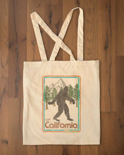 california big foot sightings bluff creek vintage print tote bag
