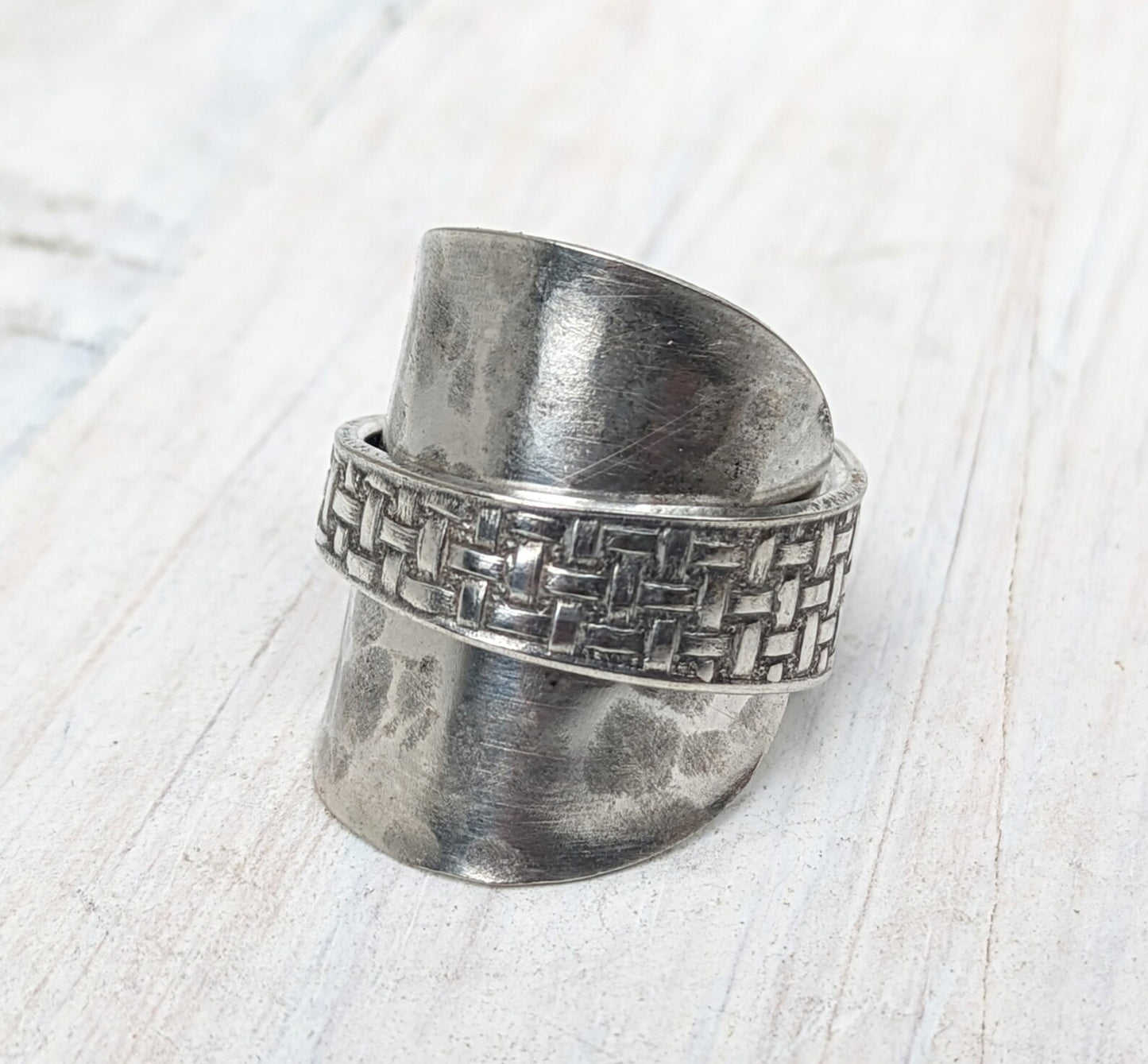 Unisex Weave Pattern Vintage Spoon Ring