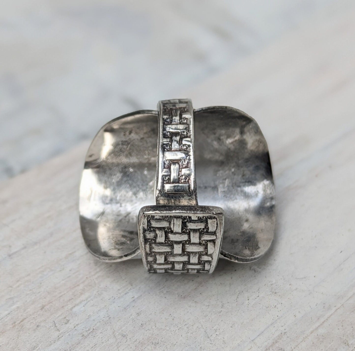 Unisex Weave Pattern Vintage Spoon Ring