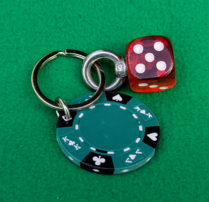 repurposed vegas gambling chip and dice key ring