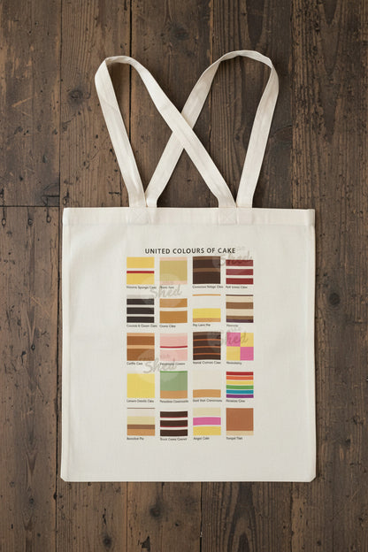 tote shopping bag featuring cake lover humour guide to cakes