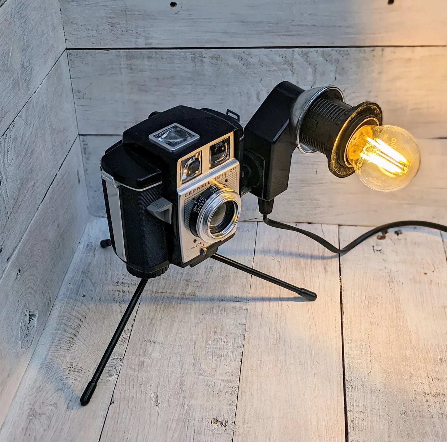 Repurposed 1960s KodakBrownie Camera Lamp - Table Desk Lamp - Mancave